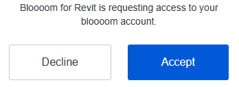 Auth0 permission request for Bloooom for Revit, with Decline and Accept buttons.