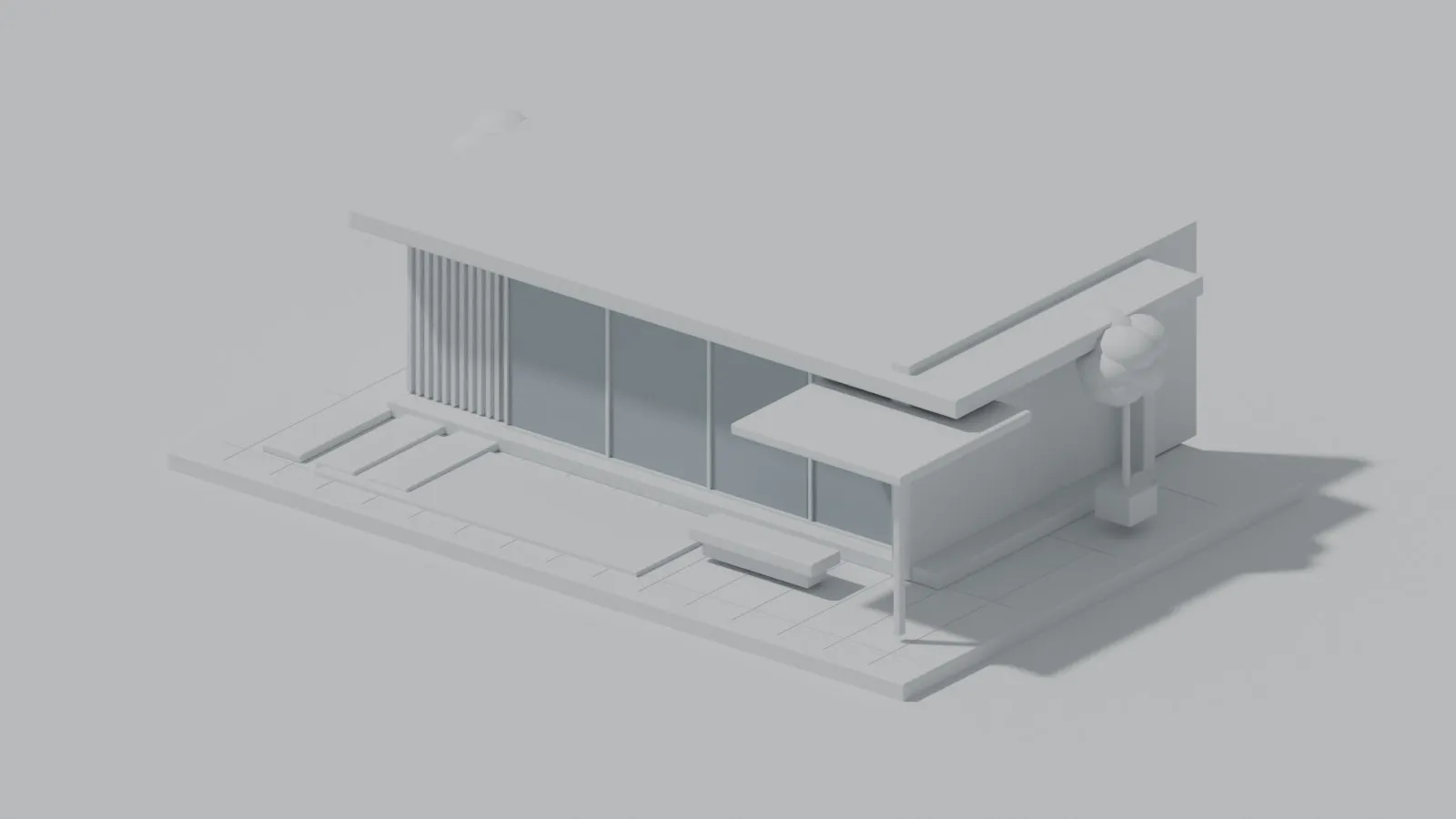 Original architectural model illustration of a pavilion. Illustrative study, not a Revit capture.